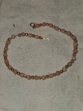 Vintage 14K Yellow Gold Natural Pink Angel Skin Coral Beaded Bracelet